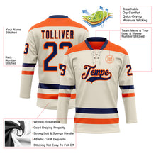 Загрузить изображение в средство просмотра галереи, Custom Cream Navy-Orange Hockey Lace Neck Jersey
