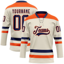 Загрузить изображение в средство просмотра галереи, Custom Cream Navy-Orange Hockey Lace Neck Jersey
