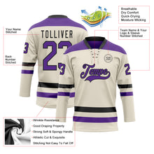 Загрузить изображение в средство просмотра галереи, Custom Cream Purple-Black Hockey Lace Neck Jersey
