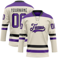 Загрузить изображение в средство просмотра галереи, Custom Cream Purple-Black Hockey Lace Neck Jersey
