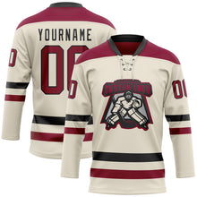 Загрузить изображение в средство просмотра галереи, Custom Cream Maroon-Black Hockey Lace Neck Jersey
