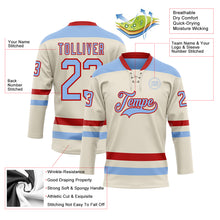 Загрузить изображение в средство просмотра галереи, Custom Cream Light Blue-Red Hockey Lace Neck Jersey
