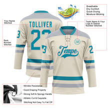 Загрузить изображение в средство просмотра галереи, Custom Cream Teal-Gray Hockey Lace Neck Jersey
