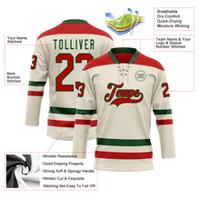 Charger l&#39;image dans la galerie, Custom Cream Red-Green Hockey Lace Neck Jersey
