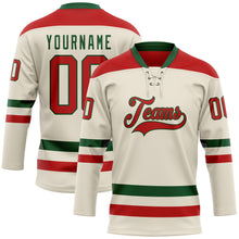 Charger l&#39;image dans la galerie, Custom Cream Red-Green Hockey Lace Neck Jersey
