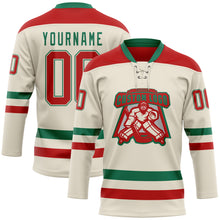 Charger l&#39;image dans la galerie, Custom Cream Red-Kelly Green Hockey Lace Neck Jersey
