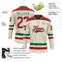 Charger l&#39;image dans la galerie, Custom Cream Red-Kelly Green Hockey Lace Neck Jersey
