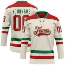 Charger l&#39;image dans la galerie, Custom Cream Red-Kelly Green Hockey Lace Neck Jersey
