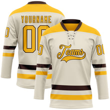 Charger l&#39;image dans la galerie, Custom Cream Gold-Brown Hockey Lace Neck Jersey
