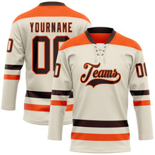 Загрузить изображение в средство просмотра галереи, Custom Cream Brown-Orange Hockey Lace Neck Jersey
