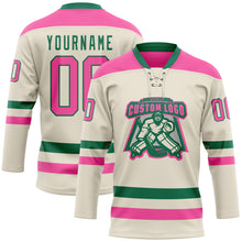 Загрузить изображение в средство просмотра галереи, Custom Cream Pink-Kelly Green Hockey Lace Neck Jersey
