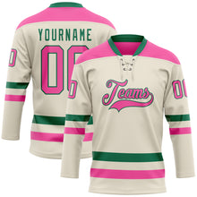 Загрузить изображение в средство просмотра галереи, Custom Cream Pink-Kelly Green Hockey Lace Neck Jersey
