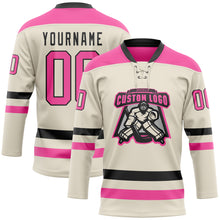 Загрузить изображение в средство просмотра галереи, Custom Cream Pink-Black Hockey Lace Neck Jersey
