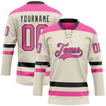 Загрузить изображение в средство просмотра галереи, Custom Cream Pink-Black Hockey Lace Neck Jersey
