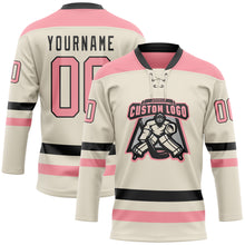 Charger l&#39;image dans la galerie, Custom Cream Medium Pink-Black Hockey Lace Neck Jersey
