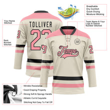 Charger l&#39;image dans la galerie, Custom Cream Medium Pink-Black Hockey Lace Neck Jersey
