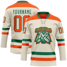 Загрузить изображение в средство просмотра галереи, Custom Cream Orange-Kelly Green Hockey Lace Neck Jersey
