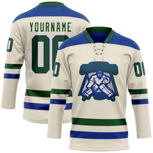 Загрузить изображение в средство просмотра галереи, Custom Cream Green-Royal Hockey Lace Neck Jersey
