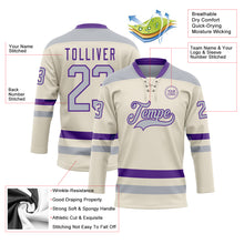 Загрузить изображение в средство просмотра галереи, Custom Cream Gray-Purple Hockey Lace Neck Jersey
