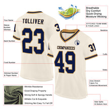 Laden Sie das Bild in den Galerie-Viewer, Custom Cream Navy-Old Gold Mesh Authentic Throwback Football Jersey
