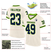 Laden Sie das Bild in den Galerie-Viewer, Custom Cream Navy-Neon Green Mesh Authentic Throwback Football Jersey
