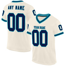 Laden Sie das Bild in den Galerie-Viewer, Custom Cream Navy-Teal Mesh Authentic Throwback Football Jersey
