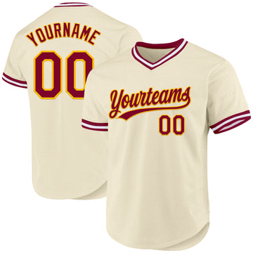 Custom Cream Maroon Gold-White Authentic Throwback Baseball Jersey