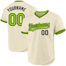 Load image into Gallery viewer, Custom Cream Neon Green-Black Authentic Throwback Baseball Jersey
