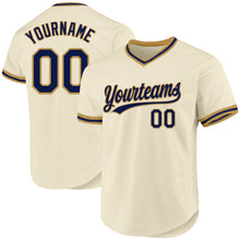 Laden Sie das Bild in den Galerie-Viewer, Custom Cream Navy-Old Gold Authentic Throwback Baseball Jersey
