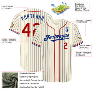 Custom Cream Black Pinstripe Red Royal-White Authentic Baseball Jersey