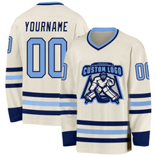 Загрузить изображение в средство просмотра галереи, Custom Cream Light Blue-Navy Hockey Jersey
