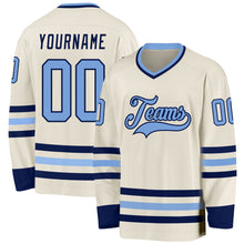 Загрузить изображение в средство просмотра галереи, Custom Cream Light Blue-Navy Hockey Jersey
