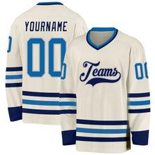 Load image into Gallery viewer, Custom Cream Blue-Navy Hockey Jersey
