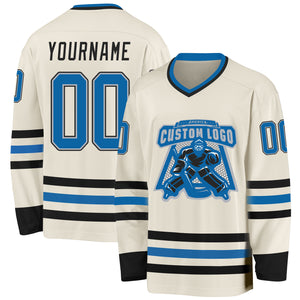 Custom Cream Blue Gray-Black Hockey Jersey