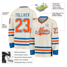 Load image into Gallery viewer, Custom Cream Orange White-Blue Hockey Jersey
