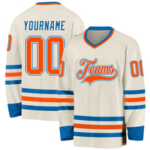 Load image into Gallery viewer, Custom Cream Orange White-Blue Hockey Jersey
