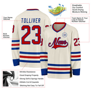 Custom Cream Red-Royal Hockey Jersey