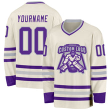 Charger l&#39;image dans la galerie, Custom Cream Purple-Gray Hockey Jersey
