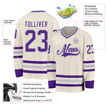 Charger l&#39;image dans la galerie, Custom Cream Purple-Gray Hockey Jersey
