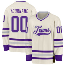 Charger l&#39;image dans la galerie, Custom Cream Purple-Gray Hockey Jersey
