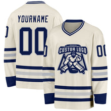 Загрузить изображение в средство просмотра галереи, Custom Cream Navy-Gray Hockey Jersey
