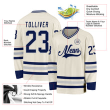 Загрузить изображение в средство просмотра галереи, Custom Cream Navy-Gray Hockey Jersey
