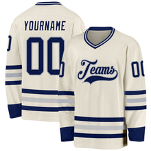 Загрузить изображение в средство просмотра галереи, Custom Cream Navy-Gray Hockey Jersey
