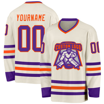 Custom Cream Purple-Orange Hockey Jersey