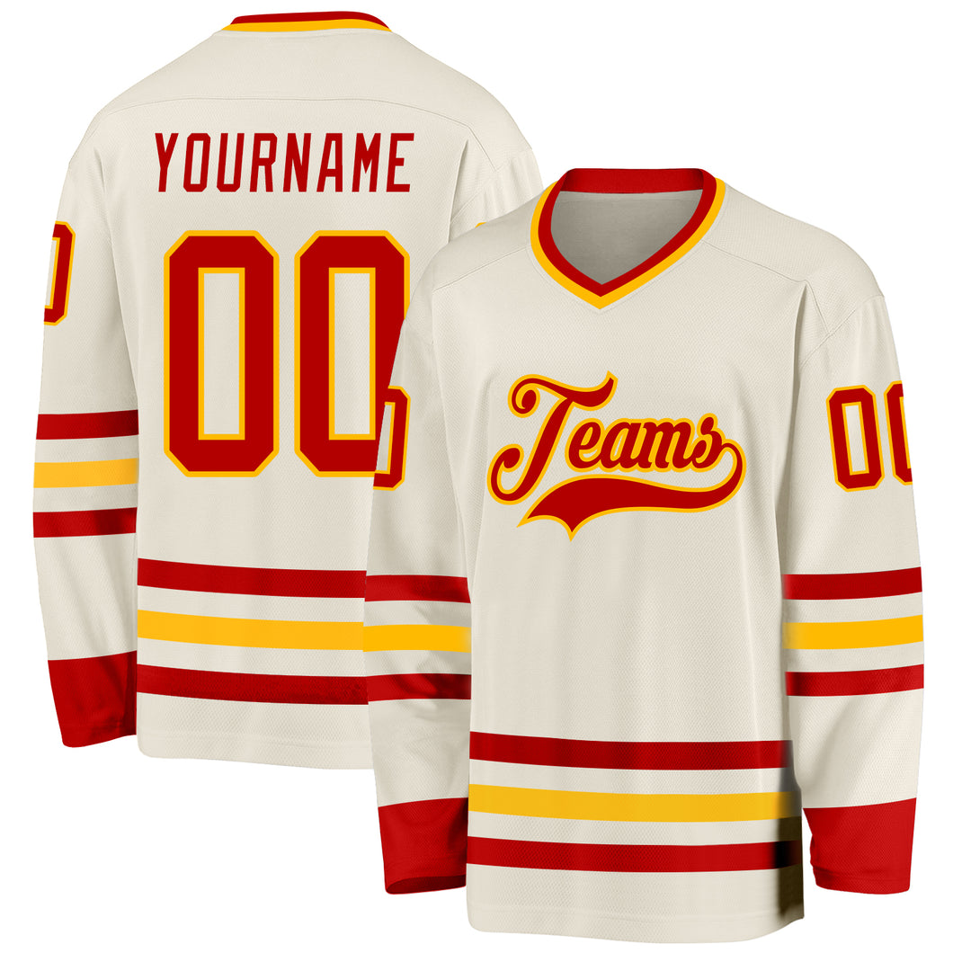 Custom Cream Red-Gold Hockey Jersey