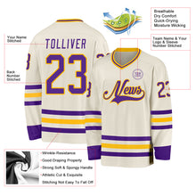 Загрузить изображение в средство просмотра галереи, Custom Cream Purple-Gold Hockey Jersey
