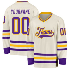 Загрузить изображение в средство просмотра галереи, Custom Cream Purple-Gold Hockey Jersey
