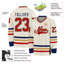 Charger l&#39;image dans la galerie, Custom Cream Red Old Gold-Navy Hockey Jersey
