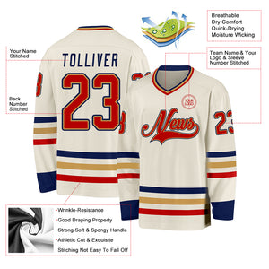 Custom Cream Red Old Gold-Navy Hockey Jersey