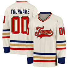 Charger l&#39;image dans la galerie, Custom Cream Red Old Gold-Navy Hockey Jersey
